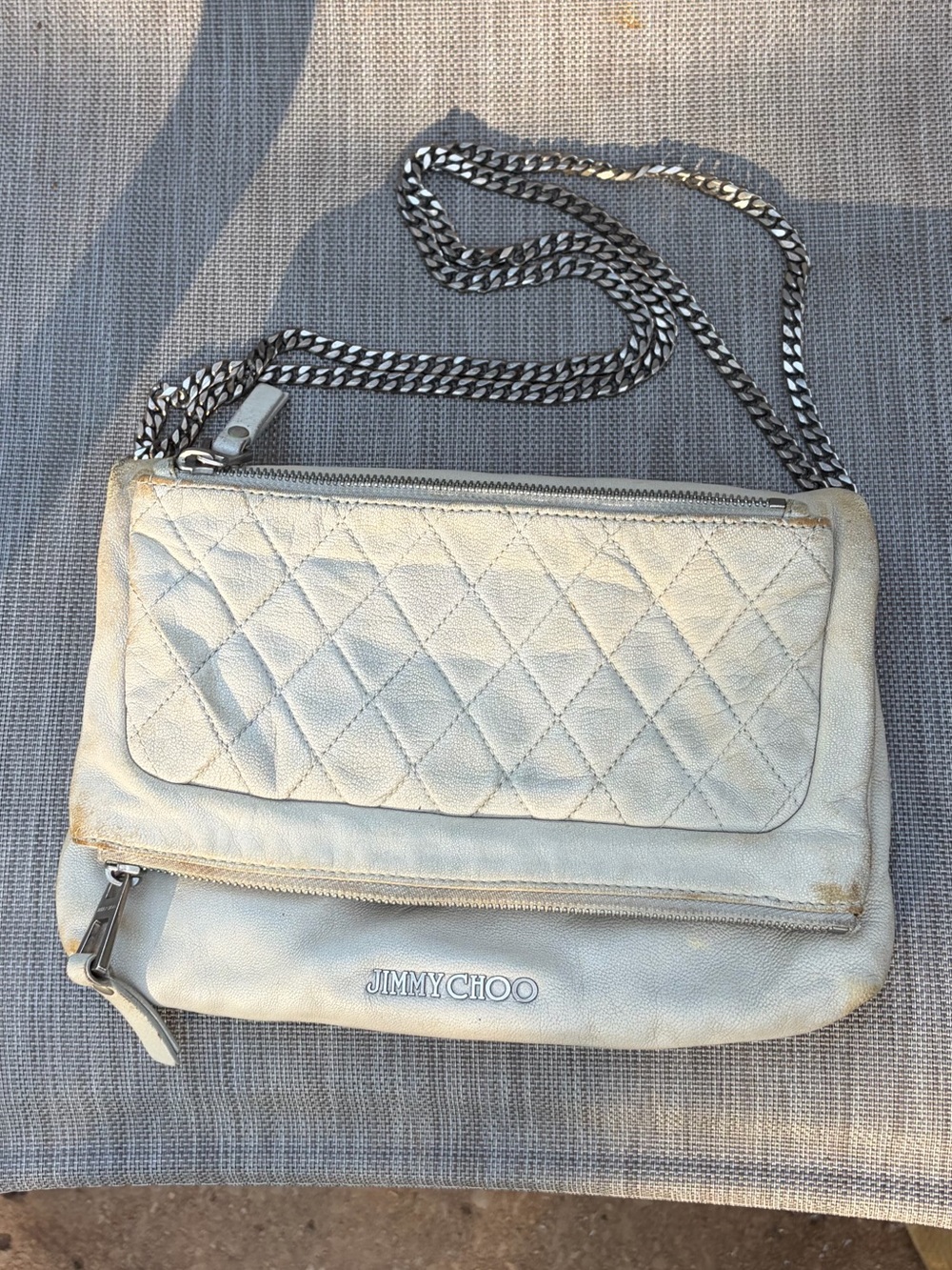 Jimmy Choo Two-Way Cream Quilted Shoulder Bag with Chain Strap AS IS
